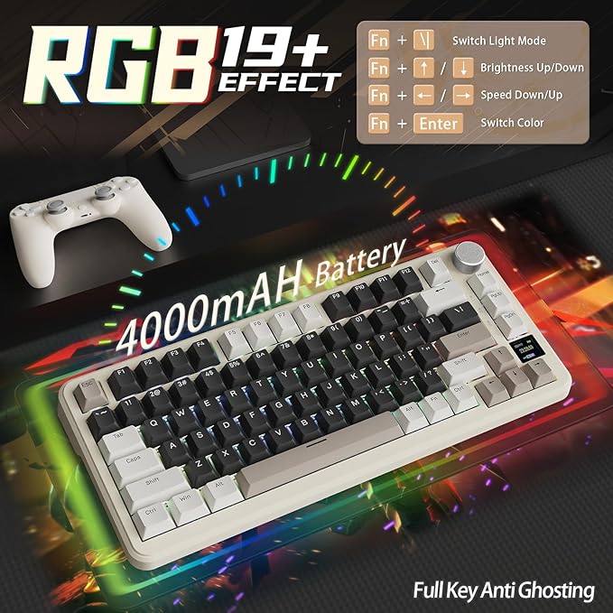 ATTACK SHARK X85Pro 75% Triple-Mode Mechanical Gaming Keyboard,Hot Swappable,2.4GHz Wireless/Bluetooth/USB-C,TFT Display & Knob,RGB,Gasket Mount,QMK Custom for PC/MAC-Cheese/Linear Blueberry Switch
