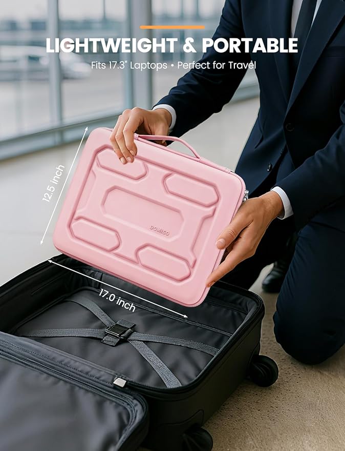 DOMISO 17 inch Laptop Sleeve with Handle Shockproof Waterproof EVA Protective Case for 17.3" ZBook Fury 17.3 G8/MSI GS73VR Stealth Pro/HP Envy 17/LG Gram 17"/ROG Strix GL702VS, Pink