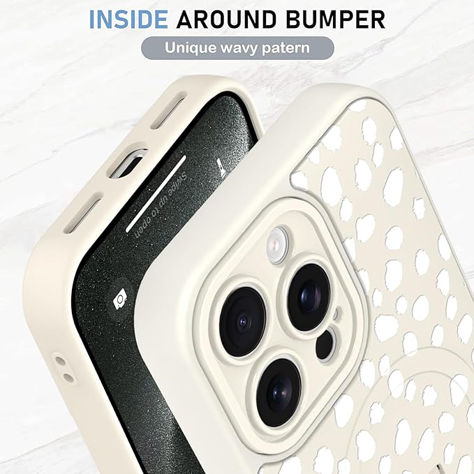 KANGHAR Compatible with iPhone 15 Pro Case, Support for MagSafe, Silicone Speck Leopard Cute Pattern, Wristband Kickstand Camera Protection Soft Slim Cover for Girls Women -White