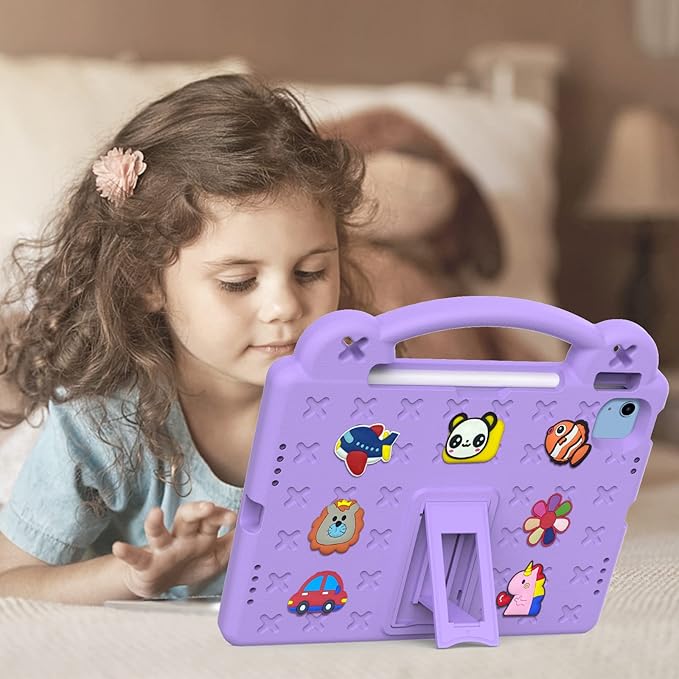Dteck for iPad 10th Generation Case 10.9 Inch 2022, EVA Cute Bear Kids Case Shockproof Rugged Protective Kickstand Boy Girl Cover with Pencil Holder for iPad 10th Gen 10.9 Inch 2022, Purple