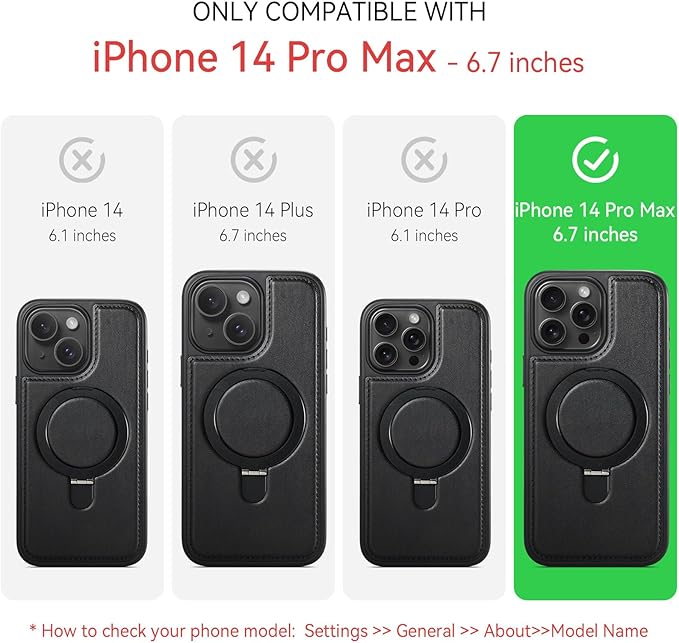 Compatible with iPhone 14 Pro Max Case with Stand, Compatible with MagSafe, Slim PU Leather & Durable TPU Protective Cover Drop-Proof with Tempered Glass Screen Protector 6.7", Black