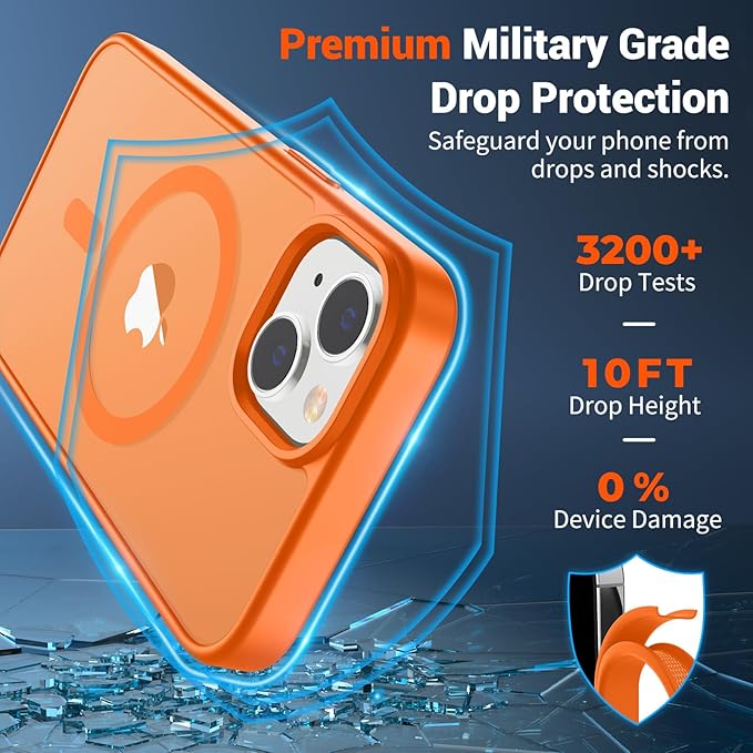 SUPFINE Magnetic for iPhone 14 Case & iPhone 13 Case (Compatible with MagSafe)(Military Grade Drop Protection) Translucent Matte Shockproof Phone Cover,Starry Orange
