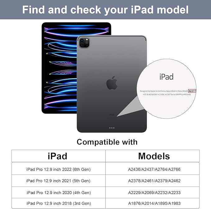 Case for iPad Pro 12.9 Inch Case 6th/5th/4th/3rd Generation with Pencil Holder, Smart Stand Cover with Soft TPU Back for iPad 12.9 Pro Case (2022/2021/2020/2018), Auto Sleep/Wake, Purple Gray