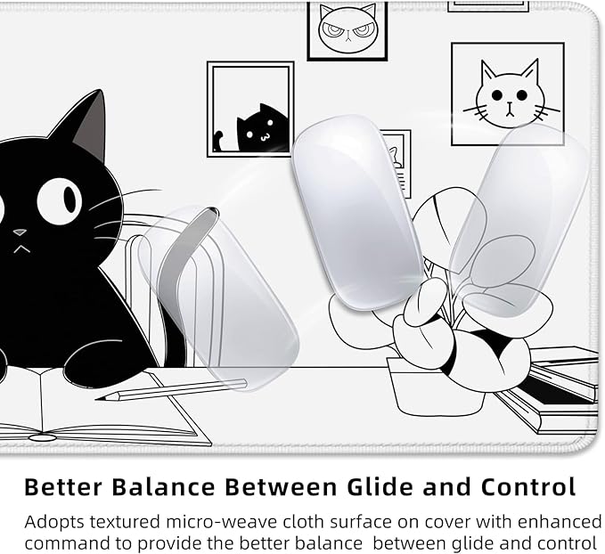 Gaming Mouse Pad for Computer,Large Mouse Pads for Desk Keyboard, Black Anime Cat Desk Mat Laptop,Cute XXL Waterproof Keyboard Pad,Extended Big Non-Slip Rubber Mousepad (Black Cat)