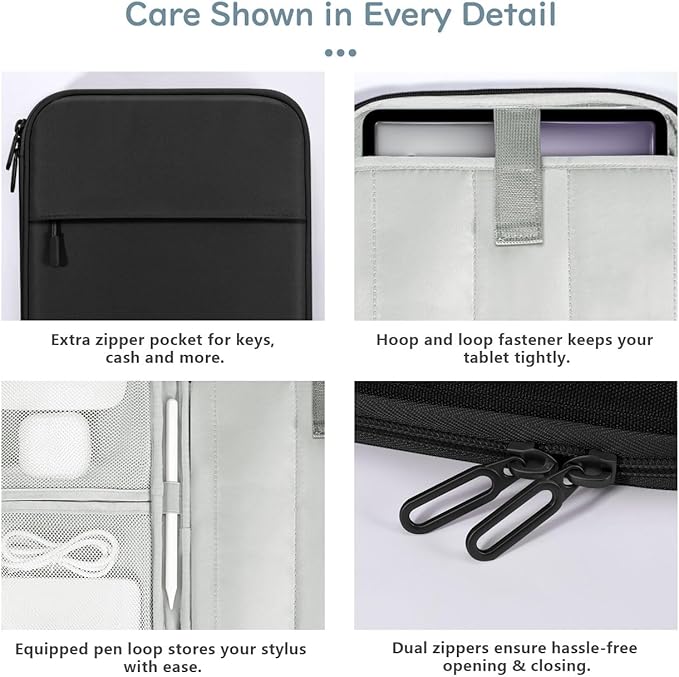 Dadanism 13 Inch Tablet Sleeve Padded Carrying Case for New iPad Air 13" M4/M3 2026/2025, iPad Pro 13" M5/M4 2025/2024, Galaxy Tab S10+/S9 FE+/S9+ 12.4", Remarkable Paper Pro 11.8", Black