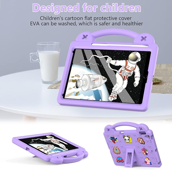 Dteck for iPad 9th/8th/7th Generation 10.2" Kids Case,Cute Panda Shockproof Rugged Lightweight Convertible Handles Stand Kid Friendly Case with Pencil Holder for iPad 10.2 2021/2020/2019,Light Purple