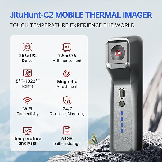 JituHunt Wireless Thermal Imaging Camera for Android/iOS(iPhone), 256x192, Magnetic Attachment, 24/7 Monitoring, 4°F~1022°F Range, 64GB Storage