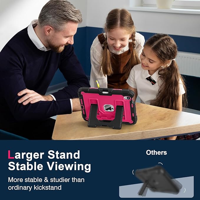 Kids Friendly Case for Apple iPad mini 7 A17 Pro 2024/iPad Mini 6 2021 8.3 Inch 7th/6th Gen Case with Pencil Holder & Shoulder Strap, Shockproof Kickstand Hard Shell Protective Cover,Black+Rose