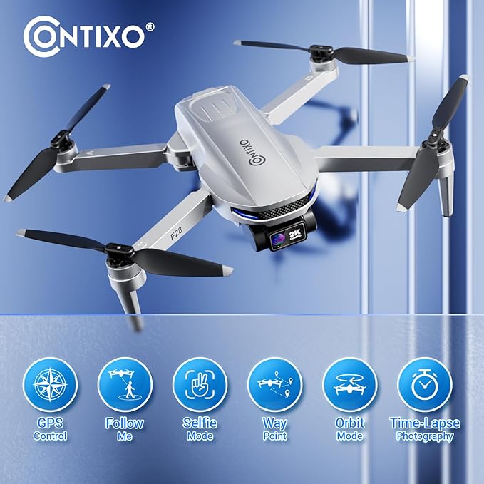 Contixo F28 Camera Drone for Adults, GPS Auto Follow, 26 Min Flight Time, Foldable FPV Drones with One-Button Return, Orbit, Waypoint, Selfie Mode, No FAA Required, Carry Case Included