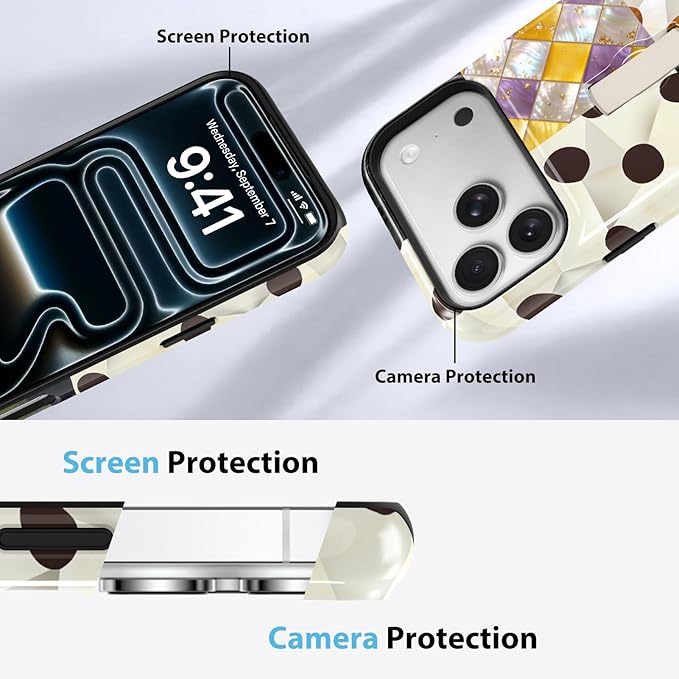 KANGHAR Compatible with iPhone 17 Pro Max Case, Support for MagSafe, Silicone Checkered Spot Cute Pattern, Wristband Kickstand Camera Protection Soft Slim Phone Case for Girls Women -Colorful