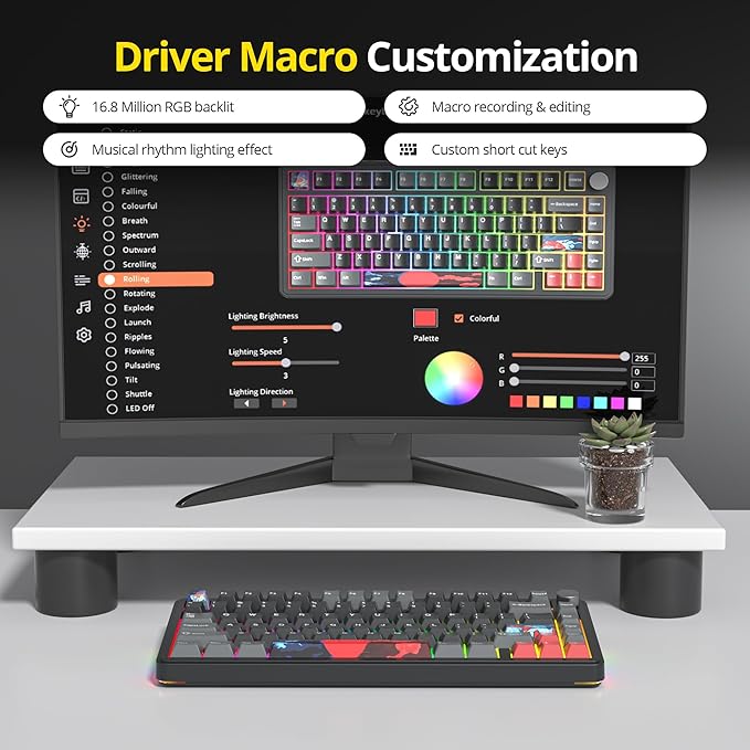 surmen M75 75% Wireless Creamy Keyboard with Gasket, Pre-lubed Triple Mode Bluetooth Mechanical Gaming Keyboard BT5.0/2.4Ghz/USB with Sound Absorbing Pads Hot-Swap(Shadow Red)