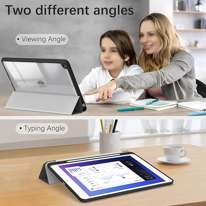 Case for iPad 9th / 8th / 7th Generation (2021/2020/2019) 10.2 inch, Case with Pencil Holder, Stand Clear Back Cover Cute Cool Design for Women Girls, Auto Sleep/Wake, Cute Cat