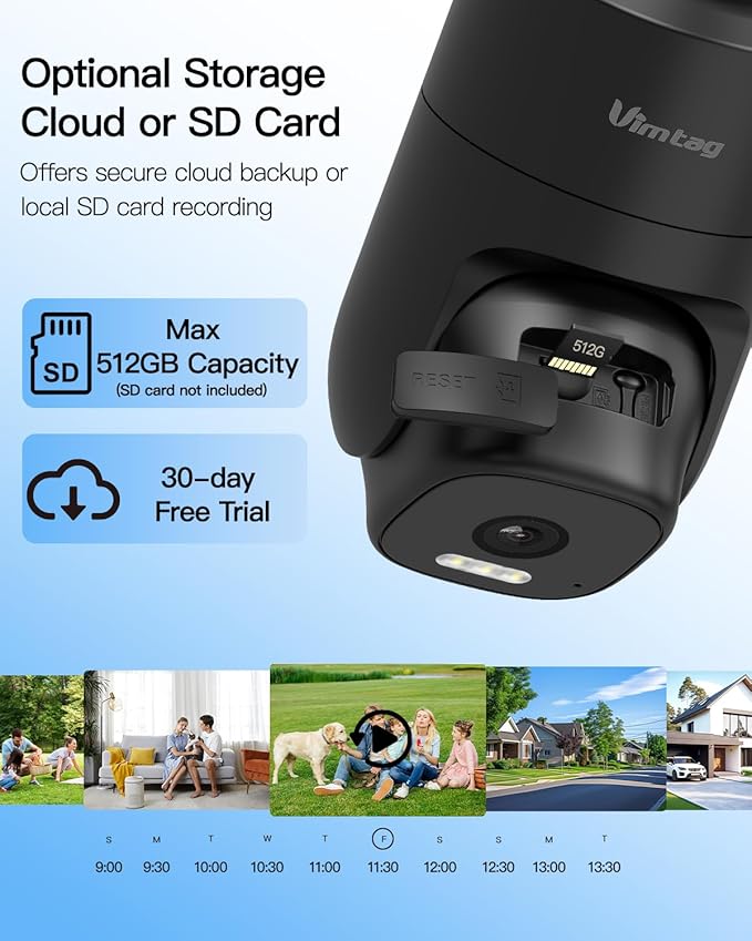 VIMTAG 2.5K 4MP Outdoor Security Camera, Pan/Tilt WiFi Home CCTV Camera, 360° View & Motion Tracking, Color Night Vision, 2-Way Audio, AI Detection Alarm, IP66, Cloud & SD Card Storage, Works w/Alexa
