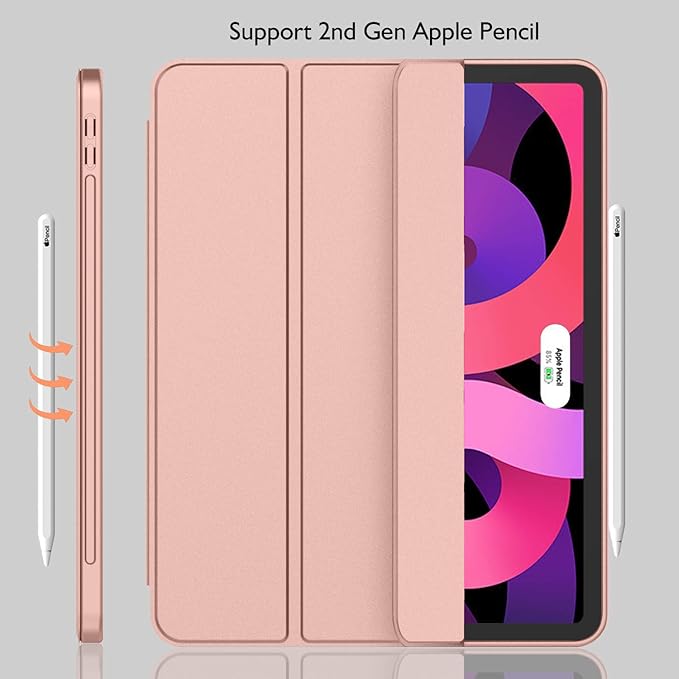 iMieet iPad Air 11 Inch Case M4/M3/M2(2026/2025/2024), iPad Air 5th/4th Generation Case 2022/2020 10.9 Inch with Pencil Holder,Trifold Stand Smart Case with Soft TPU Back(Rose Gold)