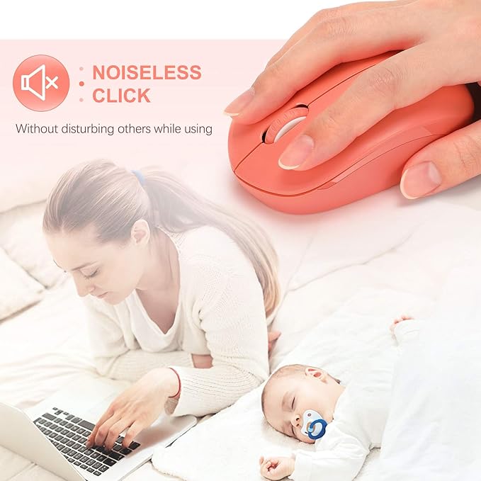 seenda Wireless Mouse, 2.4G Noiseless Mouse with USB Receiver Portable Computer Mice for PC, Tablet, Laptop, Notebook - Living Coral