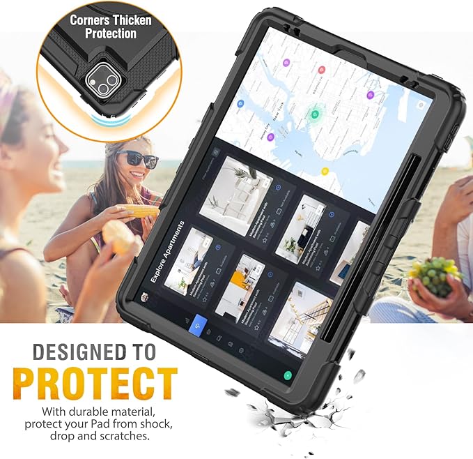 HXCASEAC Case for iPad Pro 12.9 Case (6th 5th 4th 3rd Generation), Shockproof Design | Pencil Holder | Hand Strap | Screen Protector | Heavy Duty Protective iPad 12.9 inch 2022/2021/2020/2018 - Black