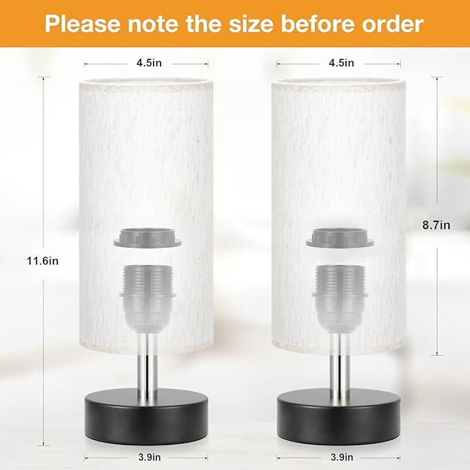 PartageiZ Small Table Lamp for Bedroom Set of 2 - Bedside Lamps for Night Stands, Minimalist Nightstand Light Lamp, Desk Lamps for Reading Room, Kids Room, Living Room, Office, Dorm