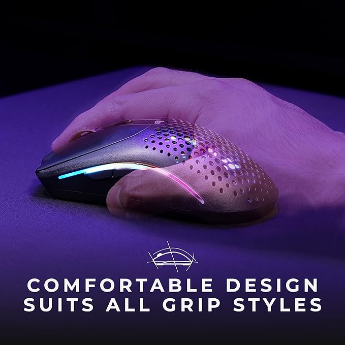 Glorious Gaming Model O 2 Wireless Gaming Mouse - Hybrid 2.4GHz & Bluetooth Wireless, 68g Superlight, Long Battery Life, 26k BAMF 2.0 Sensor, RGB, Ambidextrous, 6 Buttons, PTFE Feet - Black