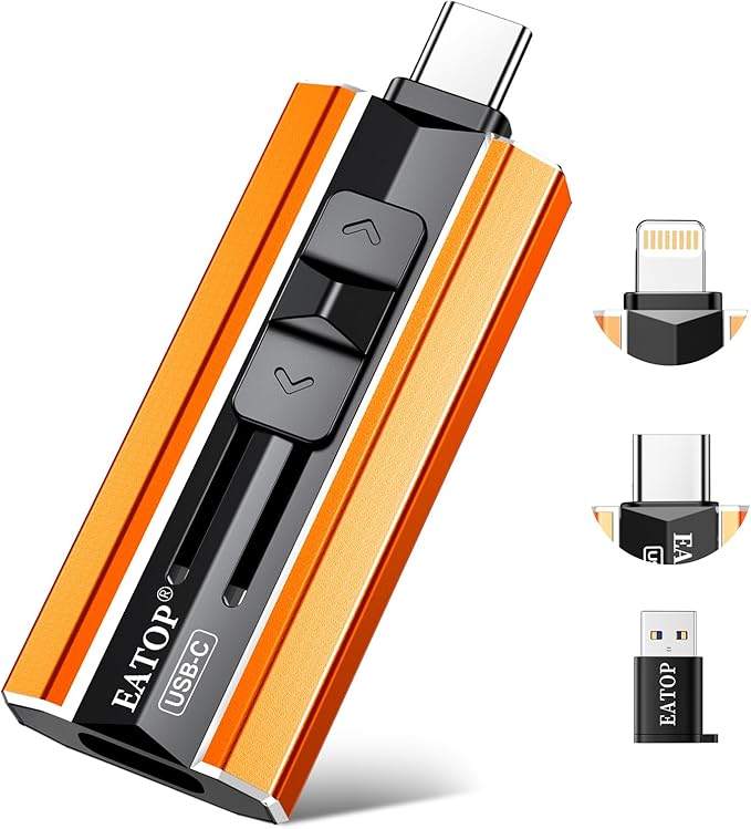 EATOP 512GB Dual Interface Flash Drive, No App Required, Portable USB Storage Memory Stick for iPhone, iPad, Android, PC & Mac – Easily Stores Photos, Videos & Files (Orange)