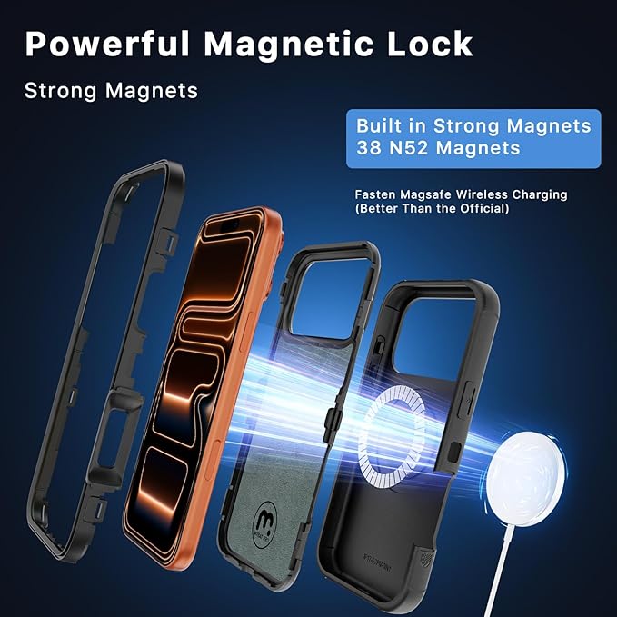 M MYBAT PRO For iPhone 17 Pro Max Case with Belt Clip Holster, Maverick Series 17 Pro Max Case[Compatible with Magsafe]w/Screen Protector,Anti-Drop,with 360°Rotating Kickstand,Heavy Duty Protection