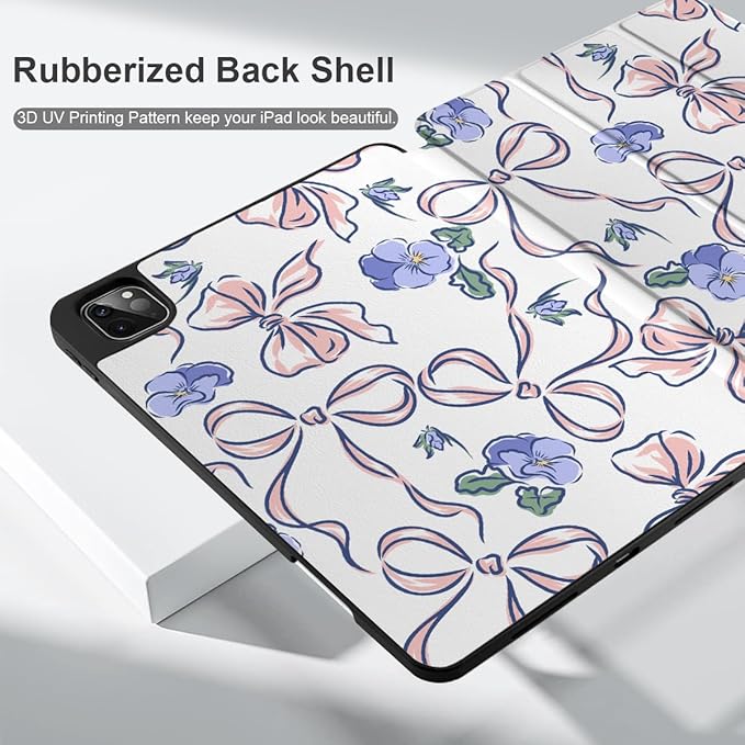 DONGKE Case for 2022/2021/2020/2018 iPad Pro 11 inch Gen 4/3/2/1 - Slim Protective Case - Built in Pencil Holder Support Charging - Trifold Stand & Sleep/Wake Cover- Pansies Flower