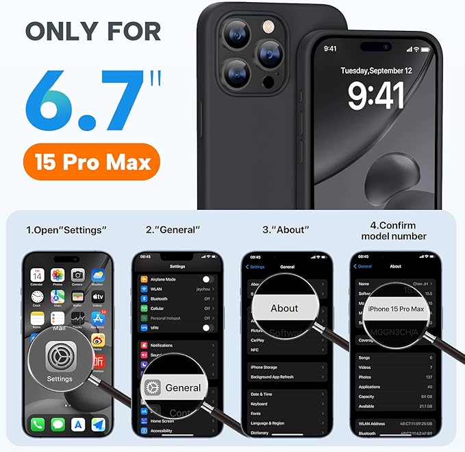 Miracase for iPhone 15 Pro Max Case, [with 2X Screen Protectors], Compatible with MagSafe, Liquid Silicone Case Shockproof Drop Protection Phone Case for 15 Pro Max, Black Magnetic