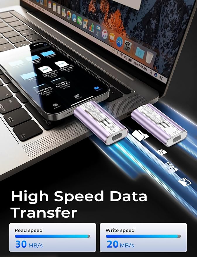 256GB Flash Drive Intended for Phone, USB External Memory Stick Storage Backup for Photos Videos, Plug and Play No APP Required, Compatible with iPhone iPad Android and PCs (1 Pack-Purple)