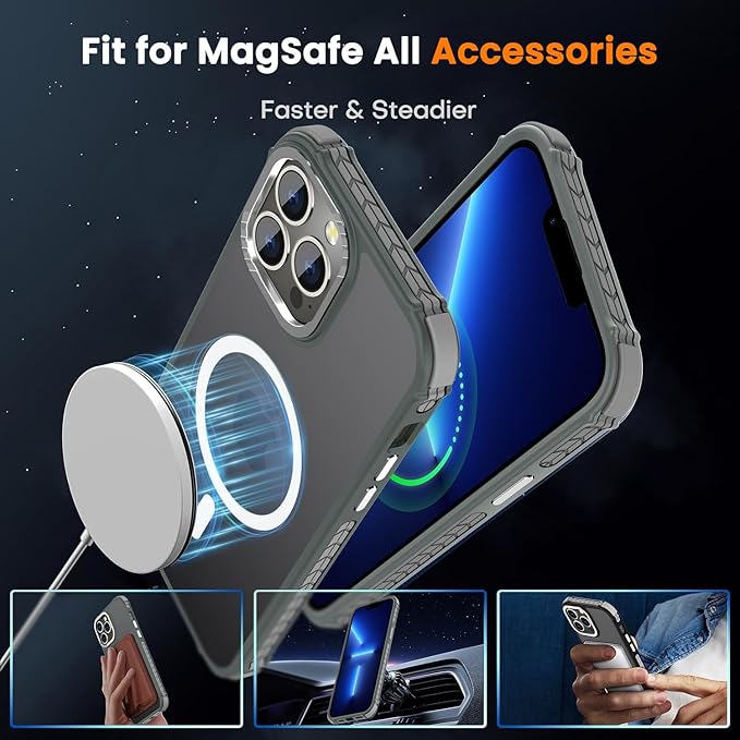 DEERLAMN Strong Magnetic Case for iPhone 13 Pro Max 6.7-Inch,[Compatible with Magsafe][Military Grade Drop Protection] Translucent Matte Shockproof Protective Phone Cover-Frosted Gray