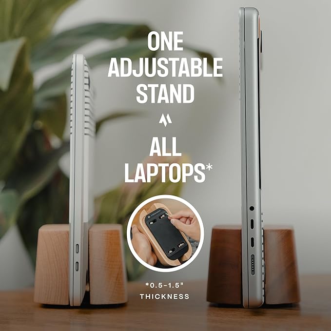 COREMINDED Adjustable Vertical Laptop Stand for Desk, Wooden Laptop Holder, MacBook Pro Stand, Wood Mac Air Dock (Solid Oak)