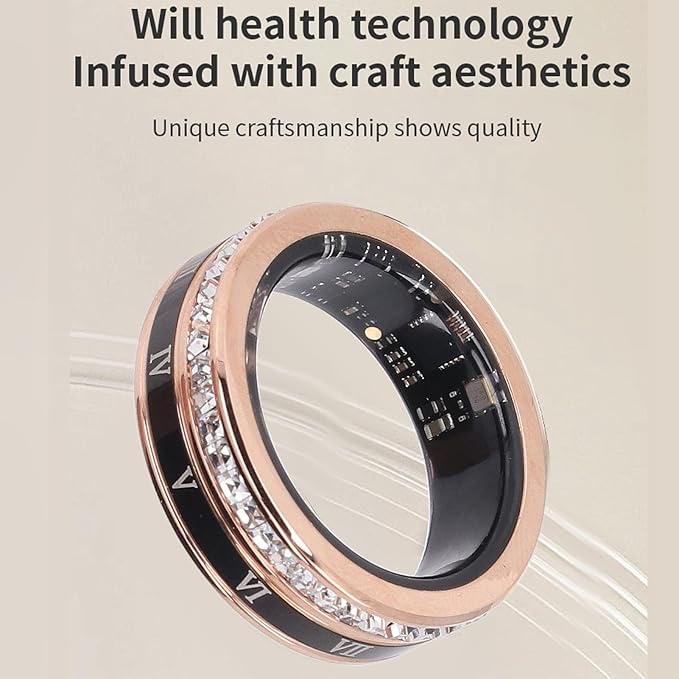 Smart Ring Health Tracker, Heart Rate Monitor Sleep Ring, Fitness Tracker for Monitoring Pressure, Oxygen, Step, Calories, Vintage Smart Rings for Men Women (8)