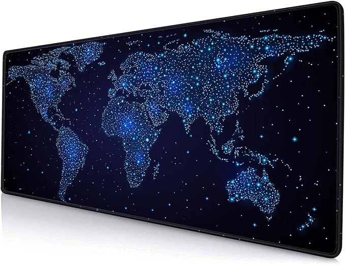 Large Gaming Mouse Pad with Stitched Edges, Desk Pad Extended Keyboard Mat, Non-Slip Rubber Base Mousepads for Laptop, Office, Home, 31.5X11.8 inch Galaxy World Map