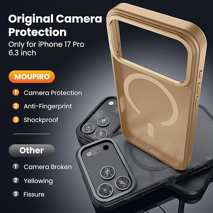 for iPhone 17 Pro Case with 2X Screen Protectors [Compatible with MagSafe] Military Grade Drop Protection Skin Feeling Cover Shockproof Slim Fit iPhone 17 Pro Phone Case 6.3 inch,Brown