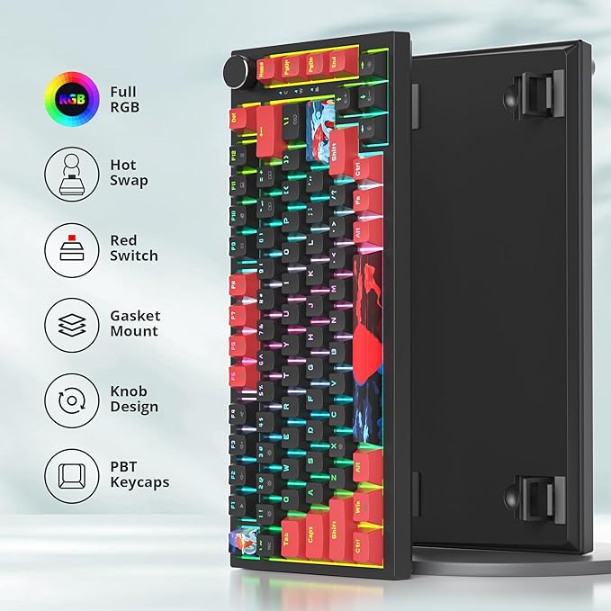 75% Mechanical Gaming Keyboard - Wired Gasket Mount TKL Hot Swappable RGB Backlit Knob for PC Laptop Windows Gamer (Red Black)