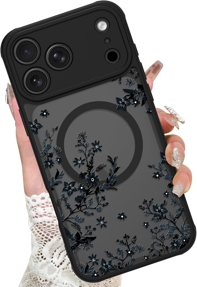 KANGHAR Case Compatible with iPhone 17 Pro Max Florals Pattern [Compatible with Magsafe] Cute Flower Branch Protective Magnetic Case for Girls Women Men