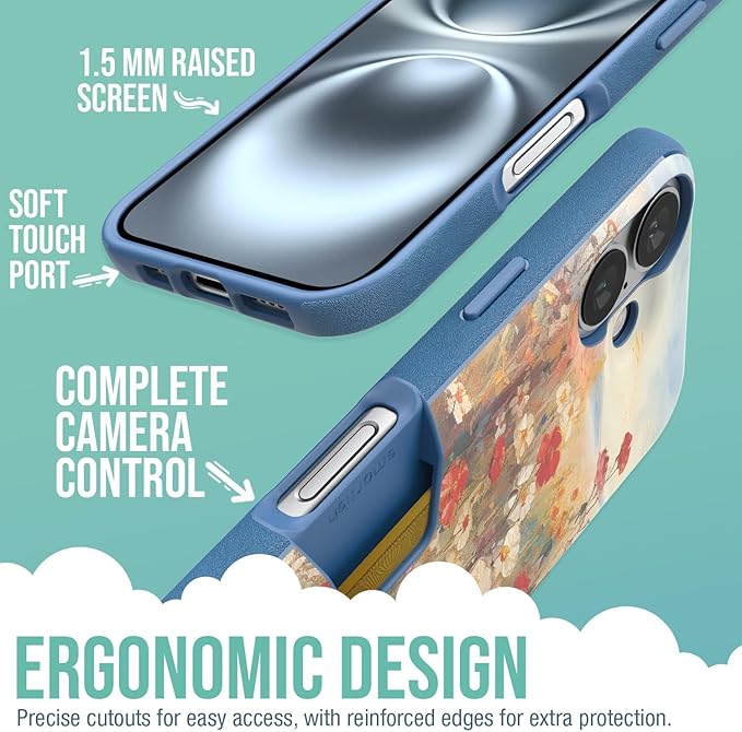 Smartish® iPhone 16 Wallet Case - Wallet Slayer Vol. 1 [Slim + Protective] Credit Card Holder - Drop Tested Hidden Credit Card Slot Cover for Apple iPhone 16 - Wildflower Fields