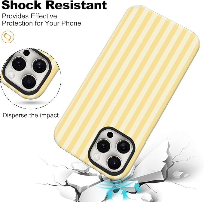 Magnetic for iPhone 13 Pro Case Cute Stripes Phone Case, Shockproof Slim TPU and Hard PC Protective Phone Cover Compatible with MagSafe Designed for Women Girls, Yellow