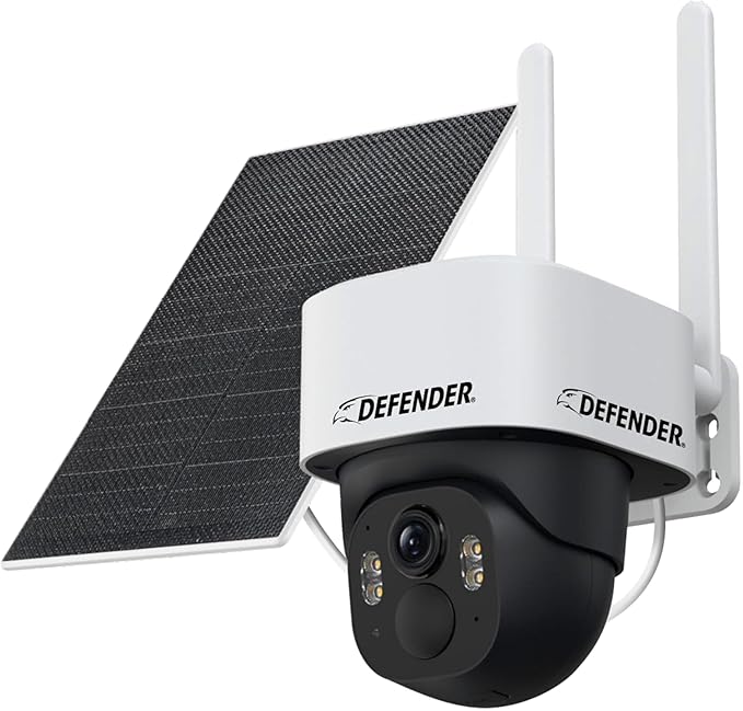 Defender 4G LTE 2K+ AI Frontier PTZ Wireless Outdoor Security Camera, 5W Solar Panel, 360° AI Tracking, Deterrence, 2 Way Talk, 9400maH Battery, Works with Empower App, eSIM Included