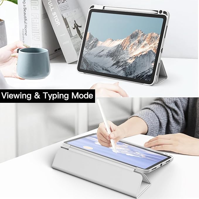 JETech Case ONLY for iPad Pro 11 Inch (2022/2021/2020/2018) with Pencil Holder, Clear Transparent Back Shell Slim Stand Shockproof Tablet Cover, Auto Wake/Sleep (Silver)