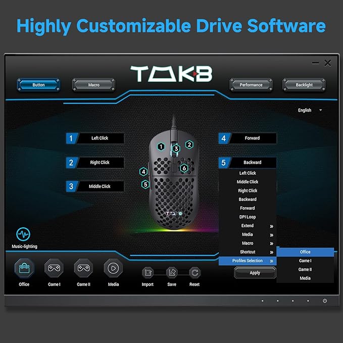 TMKB Falcon M1SE Ultralight Honeycomb Gaming Mouse, High-Precision 12800DPI Optical Sensor, 6 Programmable Buttons, Customizable RGB, Drag-Free Paracord, Ergonomic, Wired - Matte White