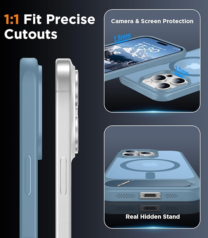 Magnetic Compatible with iPhone 15 Pro Max Case, [Built-in Invisible Kickstand][Compatible with MagSafe][Military Grade Shockproof] Slim Translucent Matte Phone Case for iPhone 15 Pro Max 6.7"