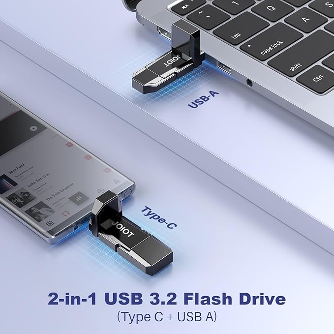 JOIOT USB C Flash Drive 512GB Up to 450MB/s Dual Type-C & USB-A USB 3.2 Solid State Drive USB-C Thumb Drive Compatible with iPhone 15/16/17 Series Smartphone Tablet Laptop Car Smart TV Game Console