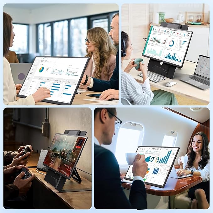 APILDELLA 16.2" Portable Laptop Monitor Extender, 1200P HDR Screen with 360° Rotation, Ultra-Light Travel Second Screen, Plug & Play via Mini HDMI/Type-C, Compatible with Windows/Mac/PS5