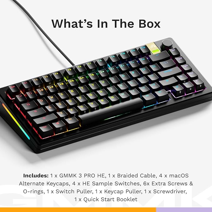 Glorious Gaming - GMMK 3 PRO HE: Rapid Trigger Keyboard, Hall Effect, Custom Modular Aluminum Body, 8K Polling Rate, Hotswap MX & Magnetic Switches, Modular Gasket System, ANSI 75% Tenkeyless (Black)