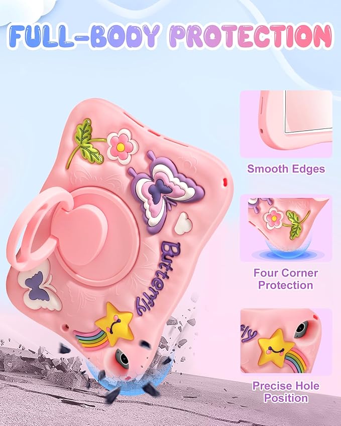 Kidcube for iPad Mini 4 Case, for iPad Mini 5 Case 2015/2019 - Girls Cute Girly Kawaii 3D Butterfly Design Cover with Rotating Stand & Strap Silicone Teens Women for iPad Mini 4th/5th Generation Cases