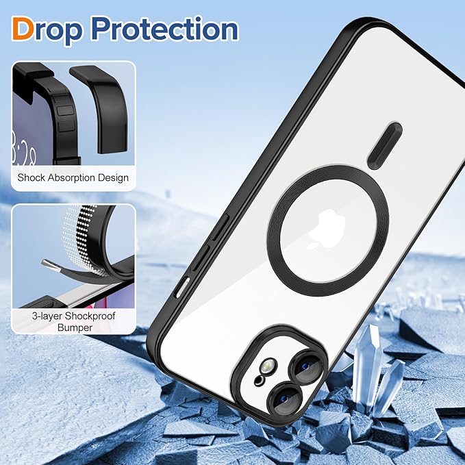 Hython Magnetic Clear for iPhone 11 Case with Camera Lens Protector [Compatible with MagSafe] Luxury Plating Edge Slim Soft TPU Cover Protective Phone Case for iPhone 11 6.1", Matte Black