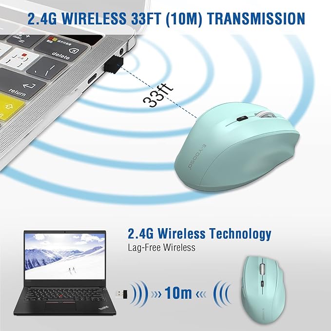E-YOOSO Wireless Mouse for Laptop, Portable Optical Computer Mouse, 6 Buttons, Cordless 2.4GHz with USB Receiver, 5-Level 4800 DPI, 18 Months Battery Life for PC Chromebook Windows Mac