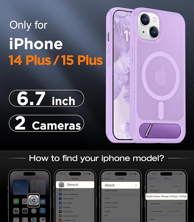 Magnetic Compatible with iPhone 15 Plus Case & iPhone 14 Plus Case, [Built-in Invisible Kickstand][Compatible with MagSafe][Military Grade Shockproof] Slim Translucent Matte Phone Case 6.7"