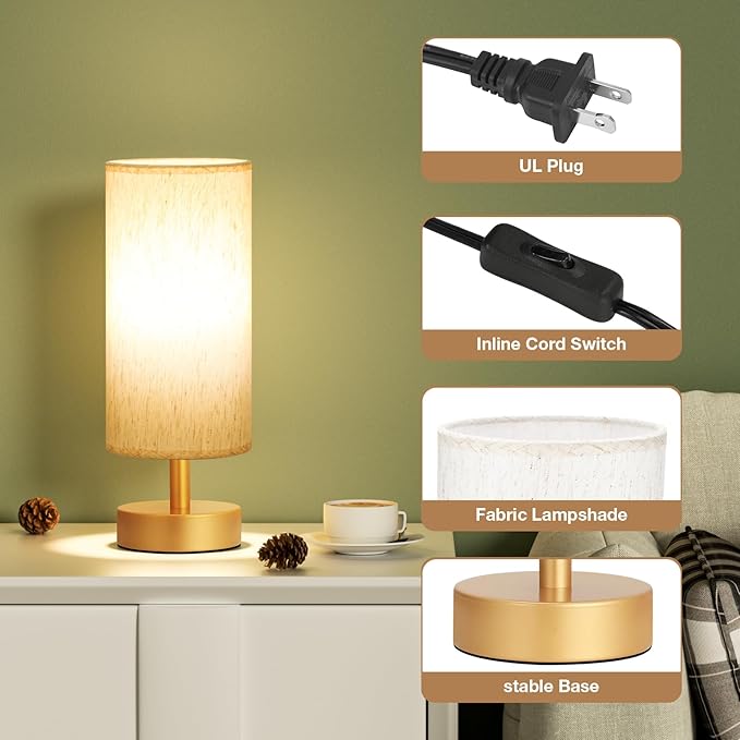 PartageiZ Small Table Lamp for Bedroom Set of 2 - Bedside Lamps for Night Stands, Minimalist Nightstand Light Lamp for Reading Room, Kids Room, Living Room（Gold）