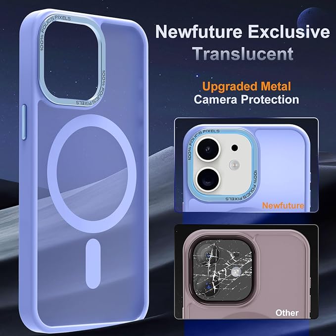 Newfuture Designed for iPhone 12 Case/iPhone 12 Pro Case with Magnetic [13 FT Military Drop Protection] [Compatible with Magsafe] Translucent Shockproof with Anti-Fingerprint Phone Case, Light Purple