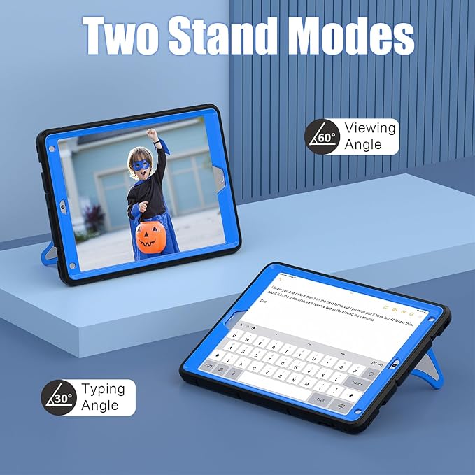 AKABEILA Compatible with Apple iPad 9.7 5th/6th(2017/2018)/iPad Air 2/iPad Pro 9.7 Tablet Case，Lightweight Shockproof Rugged Protective Cover with Kickstand for Kids Children Boys Babies Black Blue
